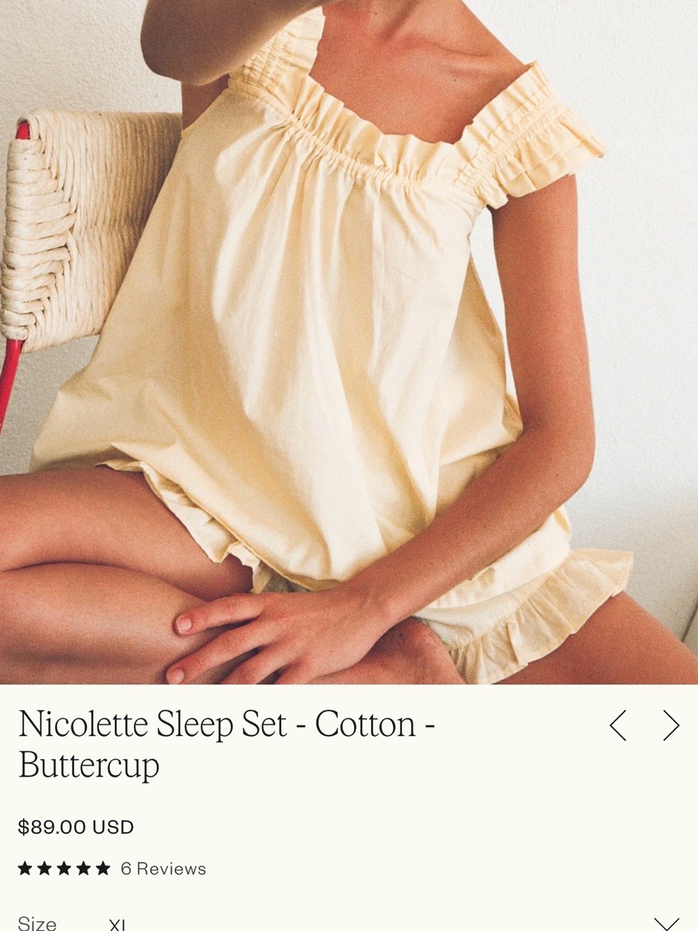 Piyama Ruffled Cotton Sleep Set in Buttercup Yellow